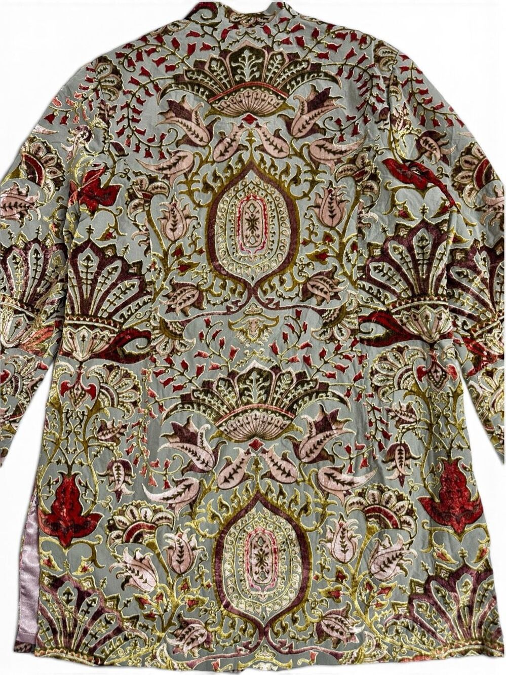 Soft Surroundings Velvet Burnout Long Jacket L Chinoiserie Frog Closure Boho Lux - Picture 11 of 16